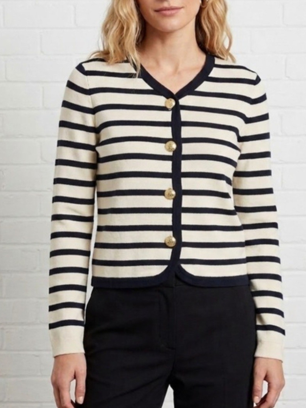 rag & bone Black and Cream Striped Button Cardigan, S, NWT